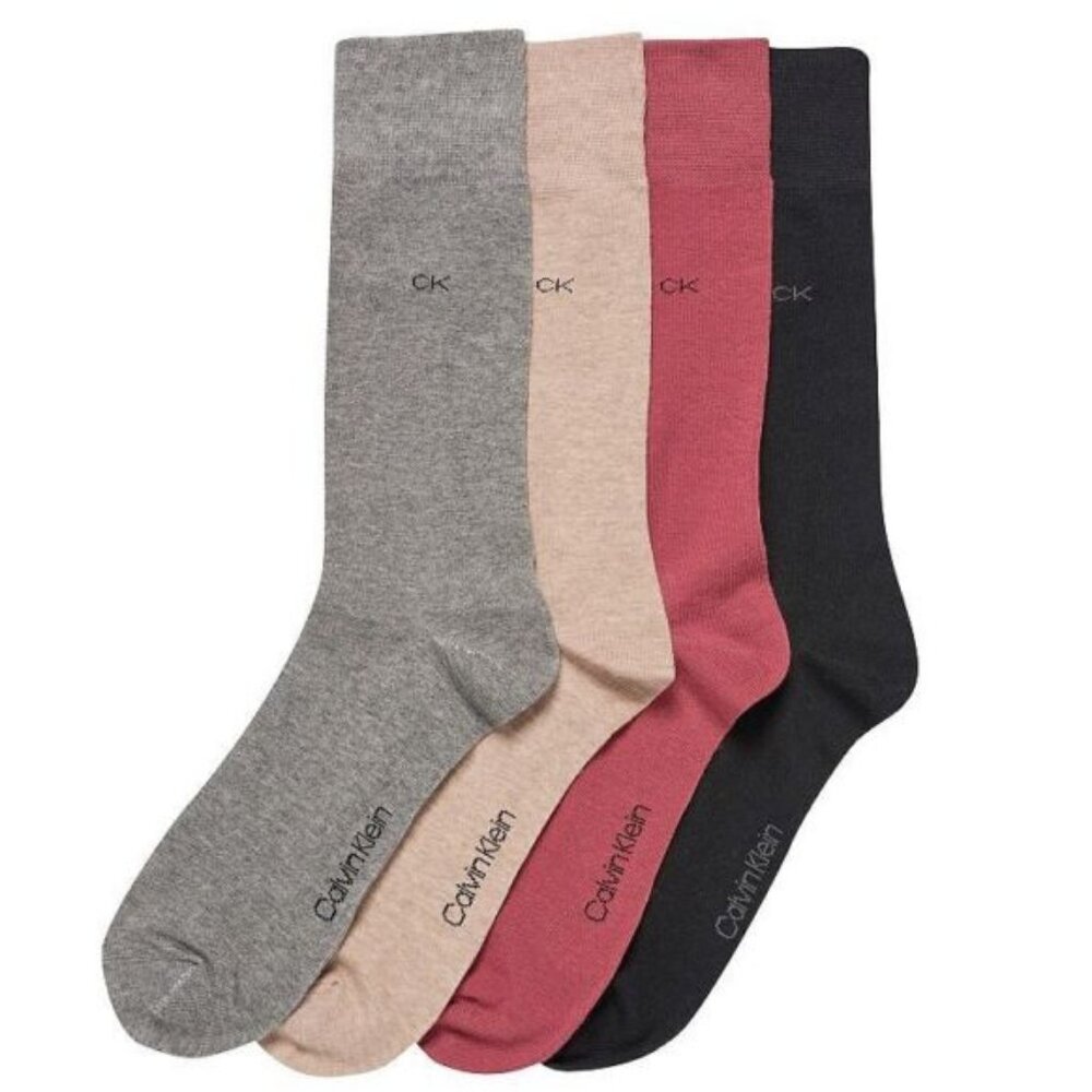 4 pair Calvin Klein flat knit, combed cotton Crew Socks